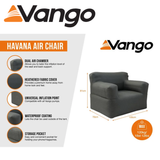 Vango Havana Air Chair in a relaxed position, showcasing its lightweight design and comfortable fabric for outdoor use.