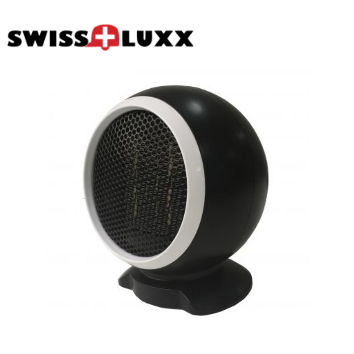 Swiss Luxx mini ceramic fan heater, compact design, 500 watts, ideal for personal heating in small spaces.