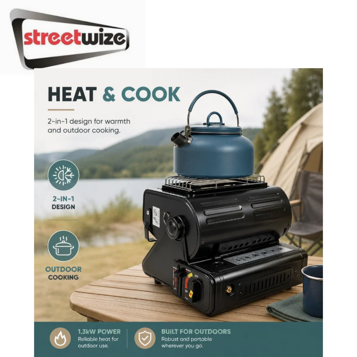 Streetwize 2 in 1 Portable Outdoor Gas Heater and Camping Stove