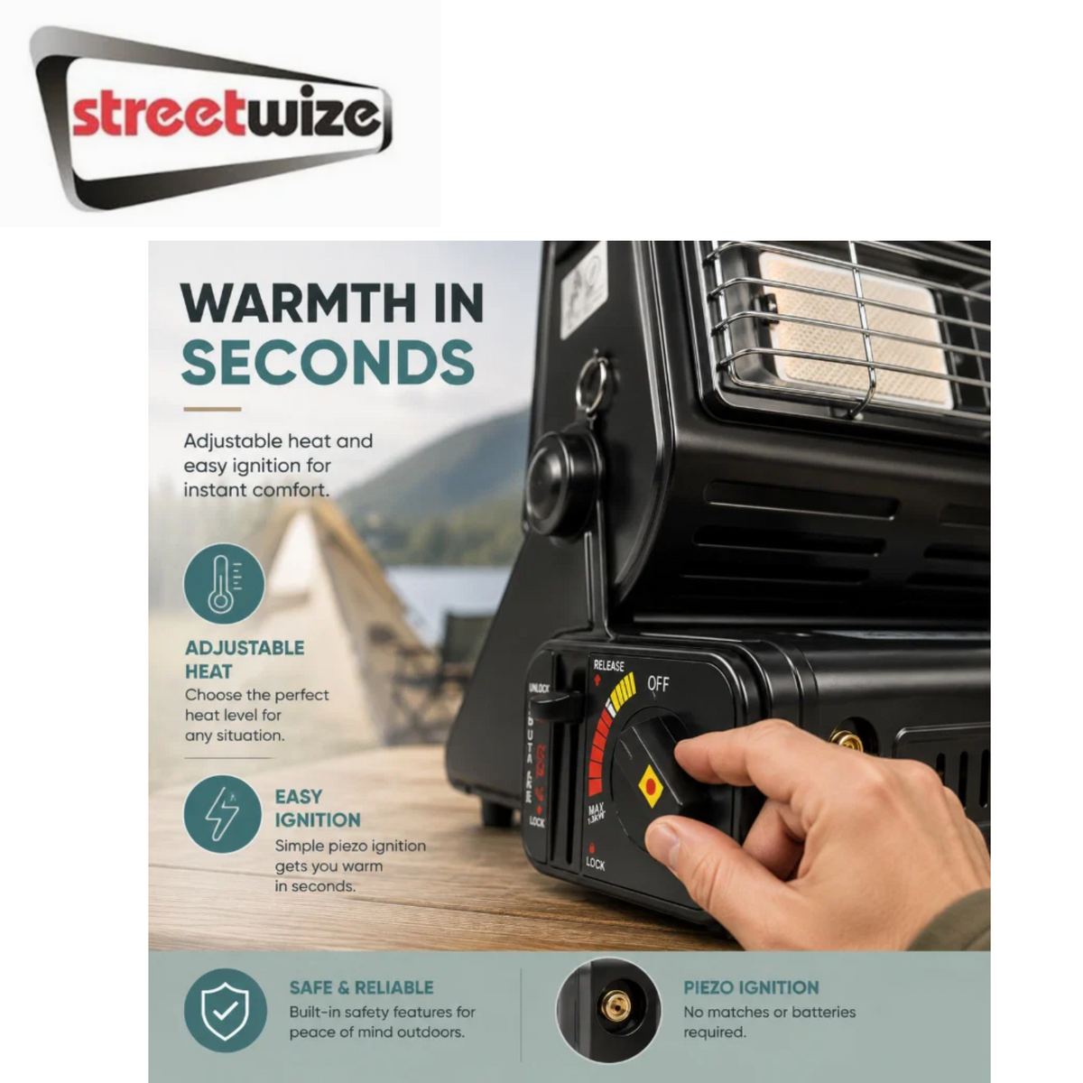 Streetwize 2 in 1 Portable Outdoor Gas Heater and Camping Stove