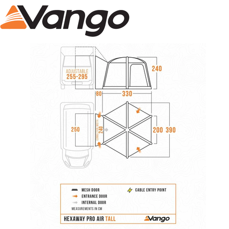 Vango Hexaway Pro Air Tall Driveaway Awning set up next to a campervan, showcasing its spacious design and durable fabric.