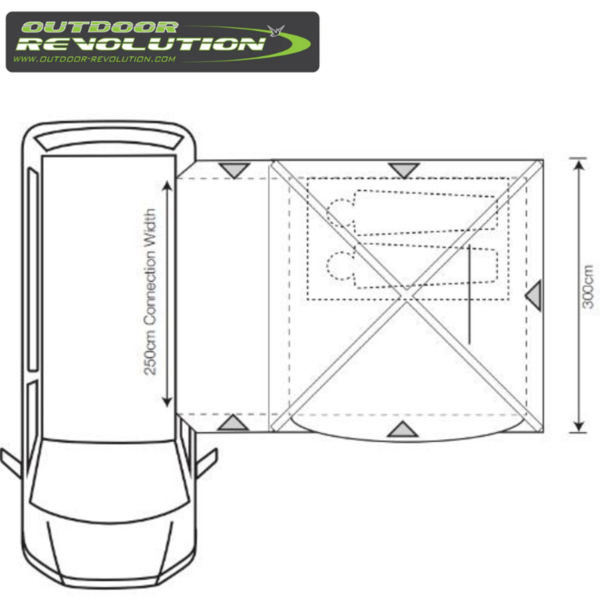 Outdoor Revolution Cayman Air High Driveaway Awning set up with spacious interior and durable fabric for outdoor camping adventures.