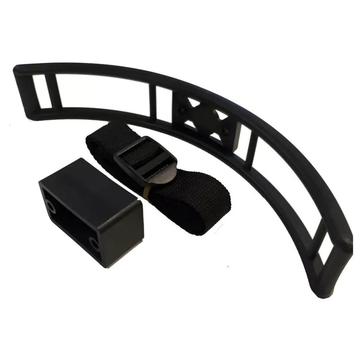Gas bottle holder with strap and spacer, designed to securely hold propane or gas bottles in place.