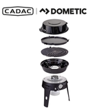 Cadac Dometic Safari Chef 30 HP Deluxe portable camping stove with four burners and compact design for outdoor cooking.