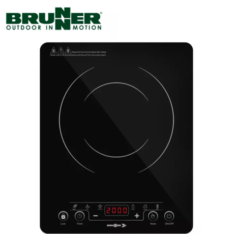 Brunner single electric induction hob with smooth glass surface and control panel, designed for efficient cooking.