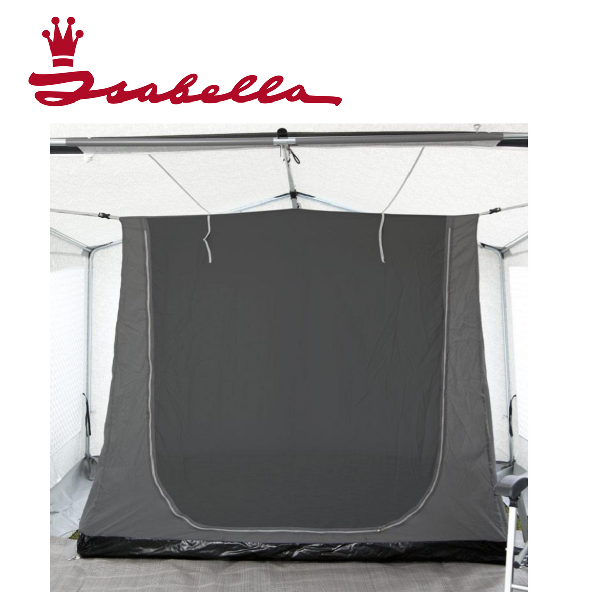 Isabella Inner Tent in dark grey, measuring 200 x 140 x 165cm, showcasing its spacious interior and design features.