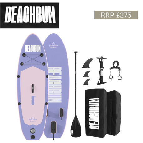 Kids riding on BeachBum 8' paddle boards from the Malabu bundle, featuring colorful paddles and safety gear for water fun.