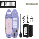 Kids riding BeachBum Malabu 8' paddle boards from the BeachBum paddle board bundle, suitable for children and beginner surfers.