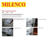 Milenco handrail frame mounting kit 2653 with brackets, screws, and fittings displayed on a white background.