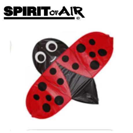 Spirit of Air Ladybug Kite featuring a red ladybug design, bright colors, and a lightweight structure for outdoor flying.
