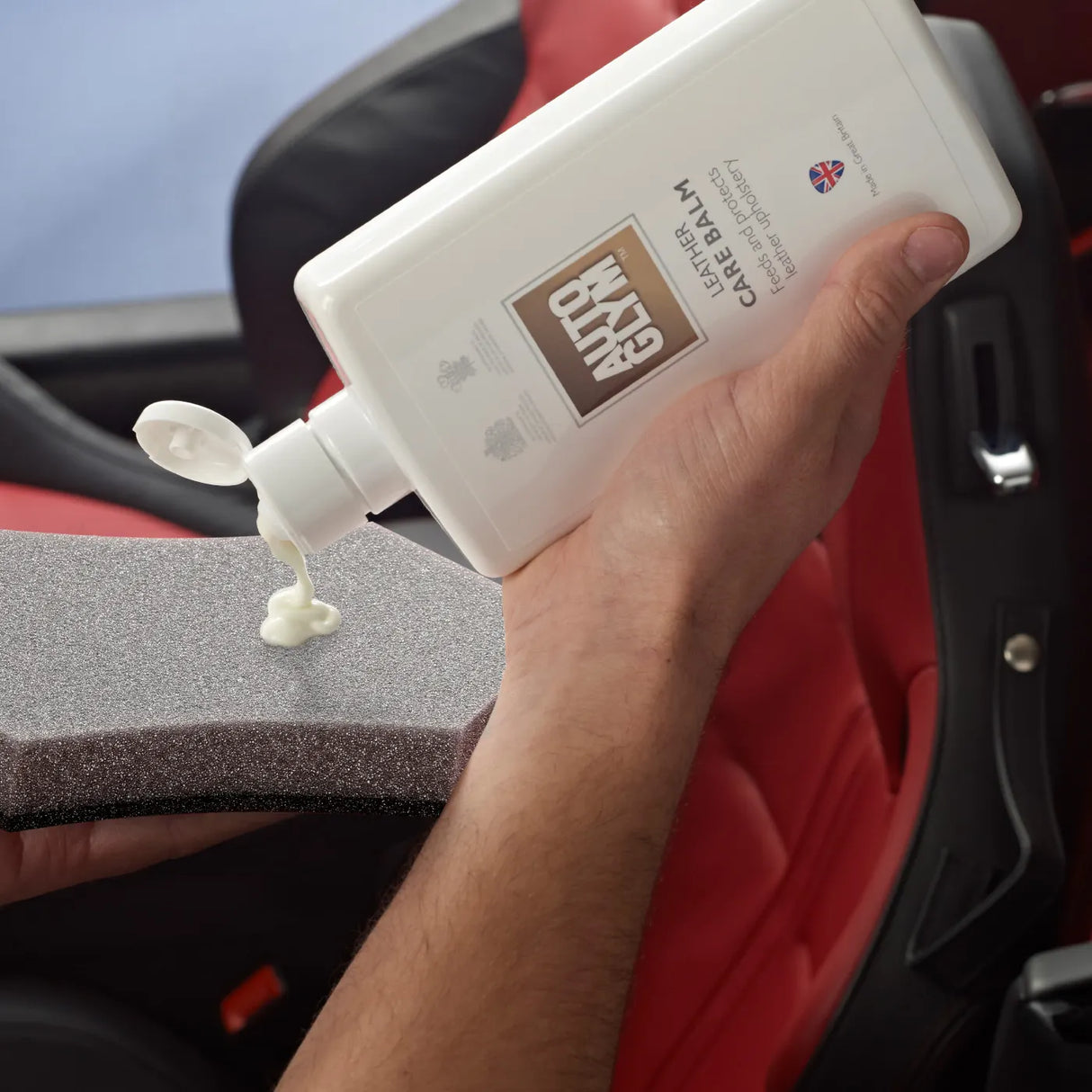 Autoglym Leather Care balm in a jar, showcasing its creamy texture for vehicle leather cleaning and conditioning.