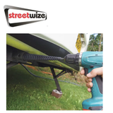 Streetwize Corner Steady Drill Adapter attached to a drill for precise corner work, shown in use on leg2.png.