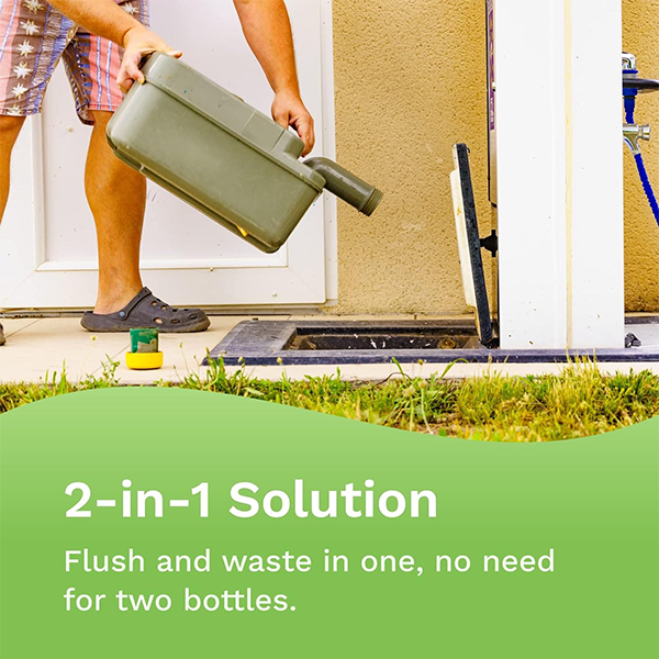 Leisuretime Green Toilet Fluid bottle with a green label, designed for effective toilet maintenance and odor control.