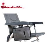 Isabella chair side pocket in dark grey, light grey, and blue hanging on a chair for convenient storage.