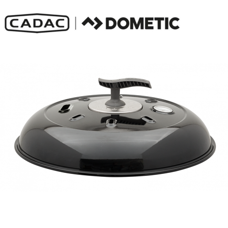 Cadac Dometic BBQ Lid Carri Chef with black lid and handle, designed for portable barbecue cooking setups.