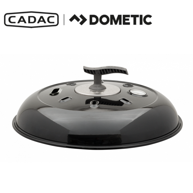 Cadac Dometic BBQ Lid Carri Chef with black lid and handle, designed for portable barbecue cooking setups.