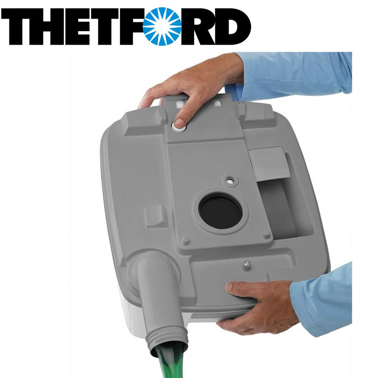 Thetford 145 Porta Potty Qube Portable Toilet with a compact design for outdoor convenience and travel use.