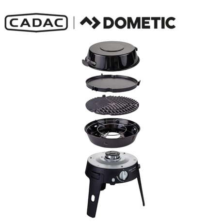 Cadac Dometic Safari Chef 30 LP Deluxe outdoor camping stove with multiple burners and cooking surface, ideal for camping and outdoor cooking.