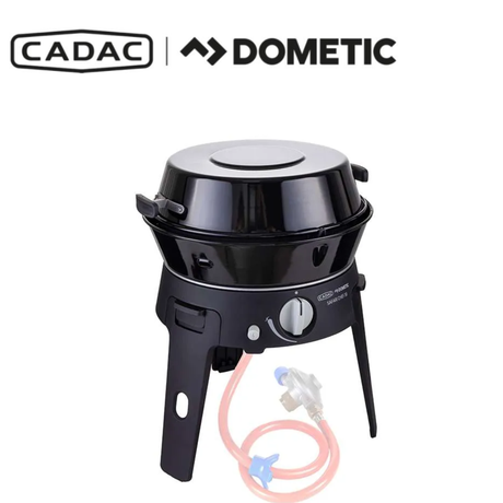 Cadac Dometic Safari Chef 30 LP Deluxe portable camping stove with multiple burners and cooking surfaces.