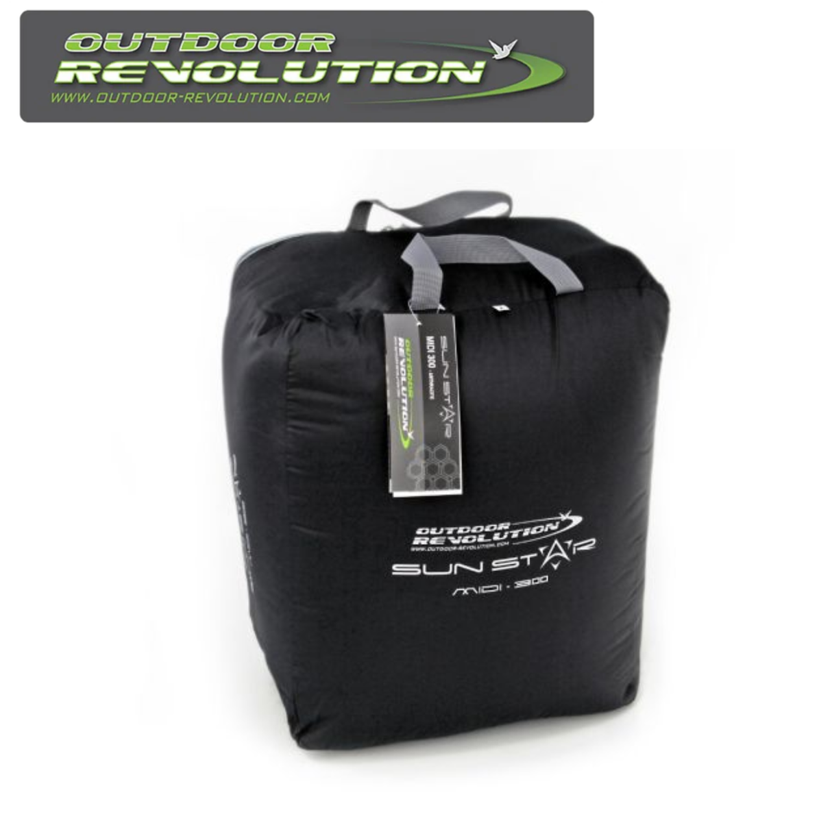 Outdoor Revolution SunStar Midi 300 sleeping bag in a vibrant color, laid flat on a grassy surface.