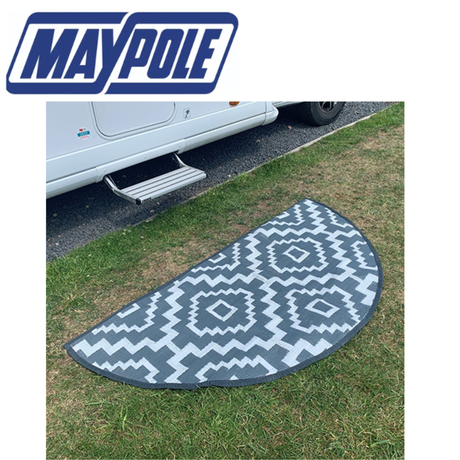 Maypole Deluxe Aztec 1.8m semi-circle mat with vibrant Aztec pattern, made of durable outdoor material.