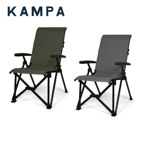 Kampa Meadow Recliner in green or grey fabric, portable reclining chair with adjustable backrest and armrests for outdoor comfort