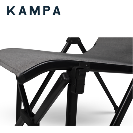 Kampa Meadow recliner chair in green or grey fabric, featuring a comfortable design with armrests and a sturdy frame.