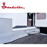 Isabella Motorhome Draught Skirt installed around the base of a motorhome to prevent drafts and improve insulation.