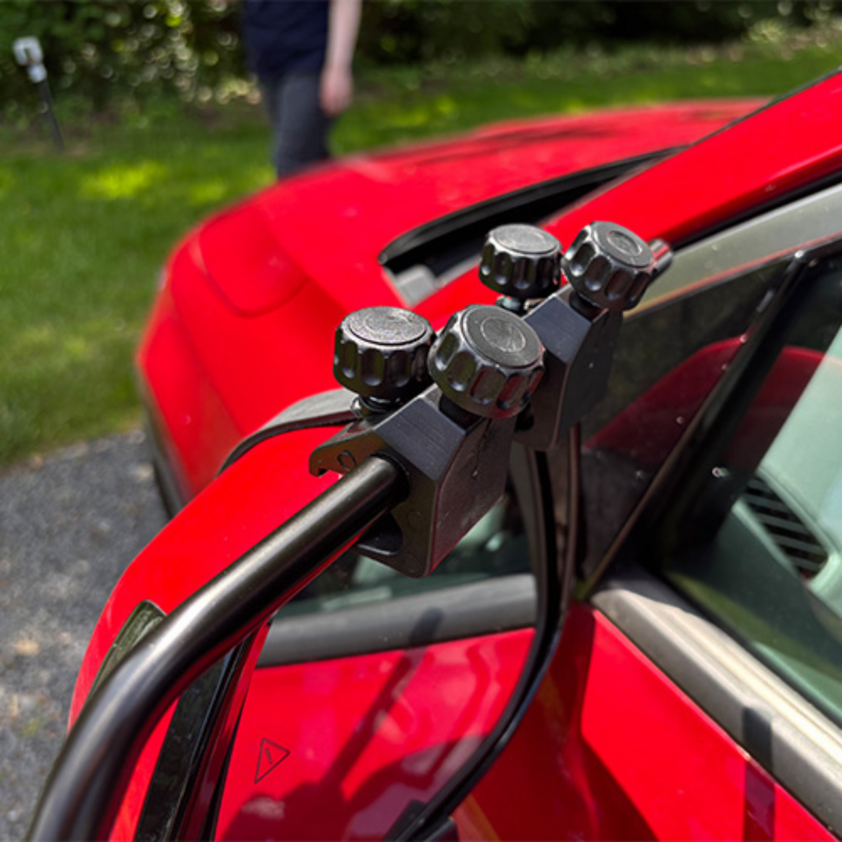Maypole Deluxe Towing Mirror showing the extended reflective surface and mounting bracket for vehicle towing enhancement.