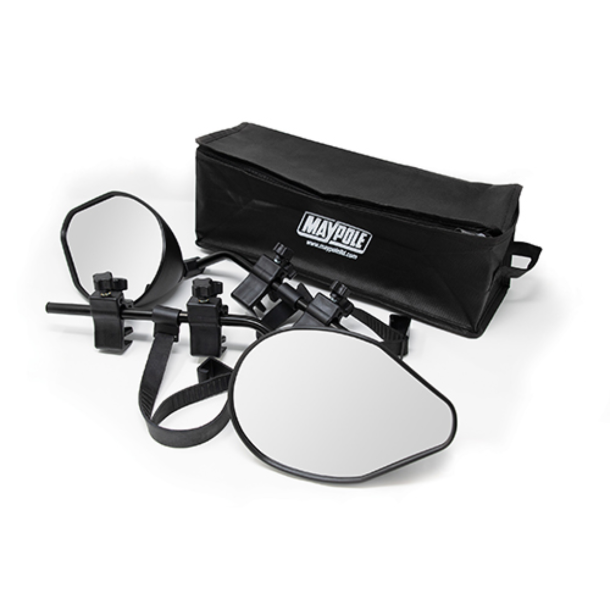 Maypole Twin Pro View Towing Mirrors with convex lenses, designed for improved rear visibility on vehicles.