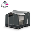 Dorema Monza DeLuxe Annex featuring a rear door, designed for XL270 and XL300 models, showcasing durable fabric and spacious design.