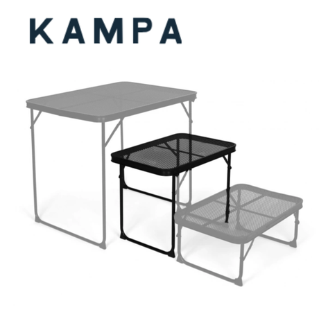 Kampa medium table with a 60x40cm metal surface, ideal for outdoor or camping use, showcasing a sturdy and compact design