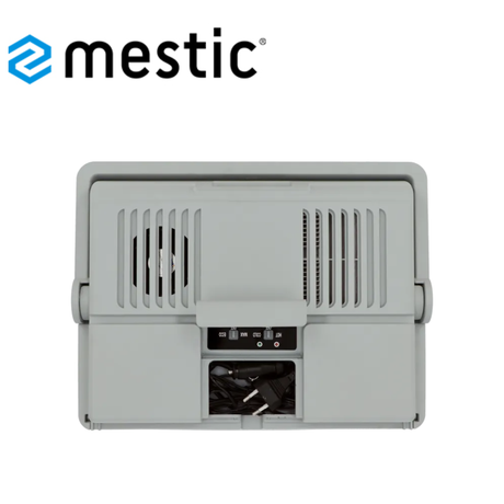 Mestic MTEC-28 thermoelectric coolbox with AC/DC power options, showing the compact, portable design and control panel.