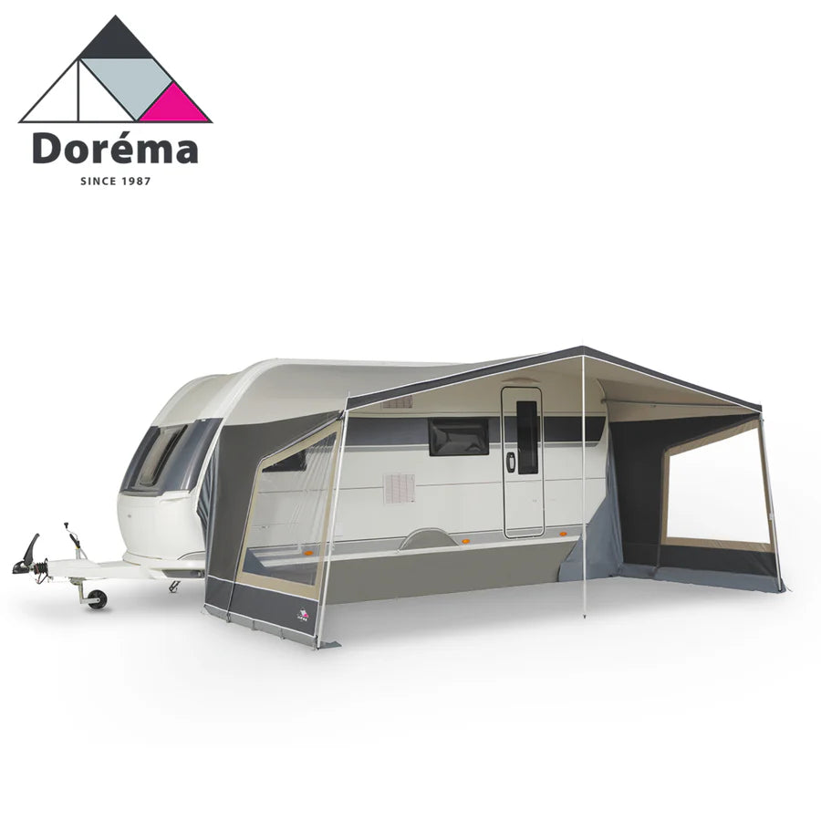 Olive Dorema Panorama Nature Sun Canopy displayed, showcasing its fabric and structure for outdoor shade.