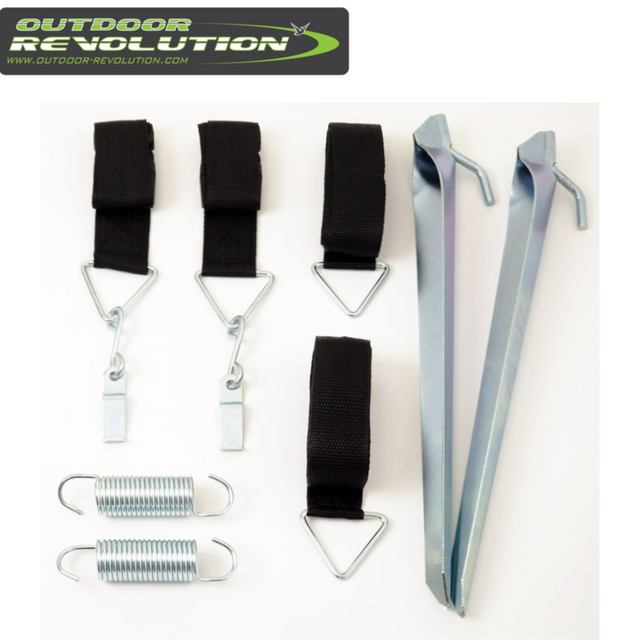 Outdoor Revolution Tie Down Set with durable straps and anchors for securing tents and outdoor gear in various conditions.