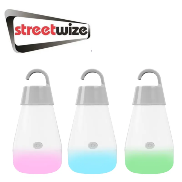 Streetwize Colour Changing LED Camping Orb Lights set, round portable lights with vibrant color options for outdoor use.