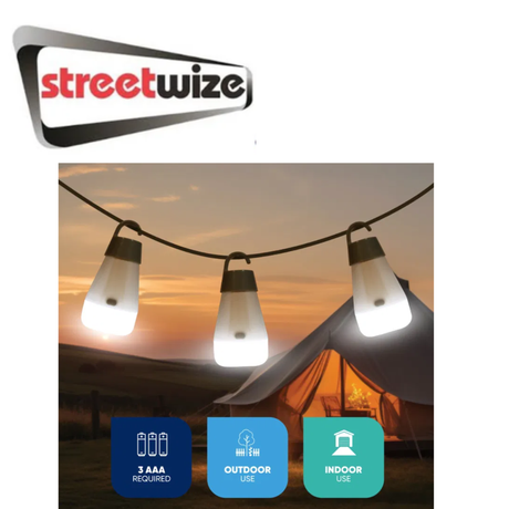 Streetwize Colour Changing LED Camping Orb Light Set with three vibrant, energy-efficient orb lights for outdoor use.