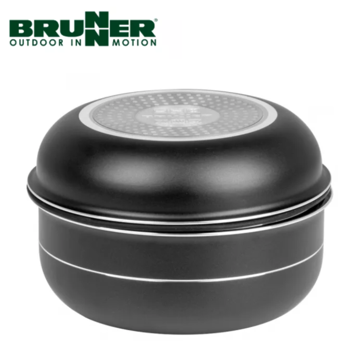 Brunner Pirate Spacemaster Alu 20cm saucepan set with two lightweight aluminum saucepans and matching lids for cooking.