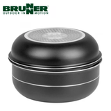 Brunner Pirate Spacemaster Alu 20cm saucepan set with two lightweight aluminum saucepans and matching lids for cooking.