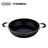 Cadac Dometic Paella Pan 30, large round metal pan with handles, ideal for making paella and outdoor cooking.