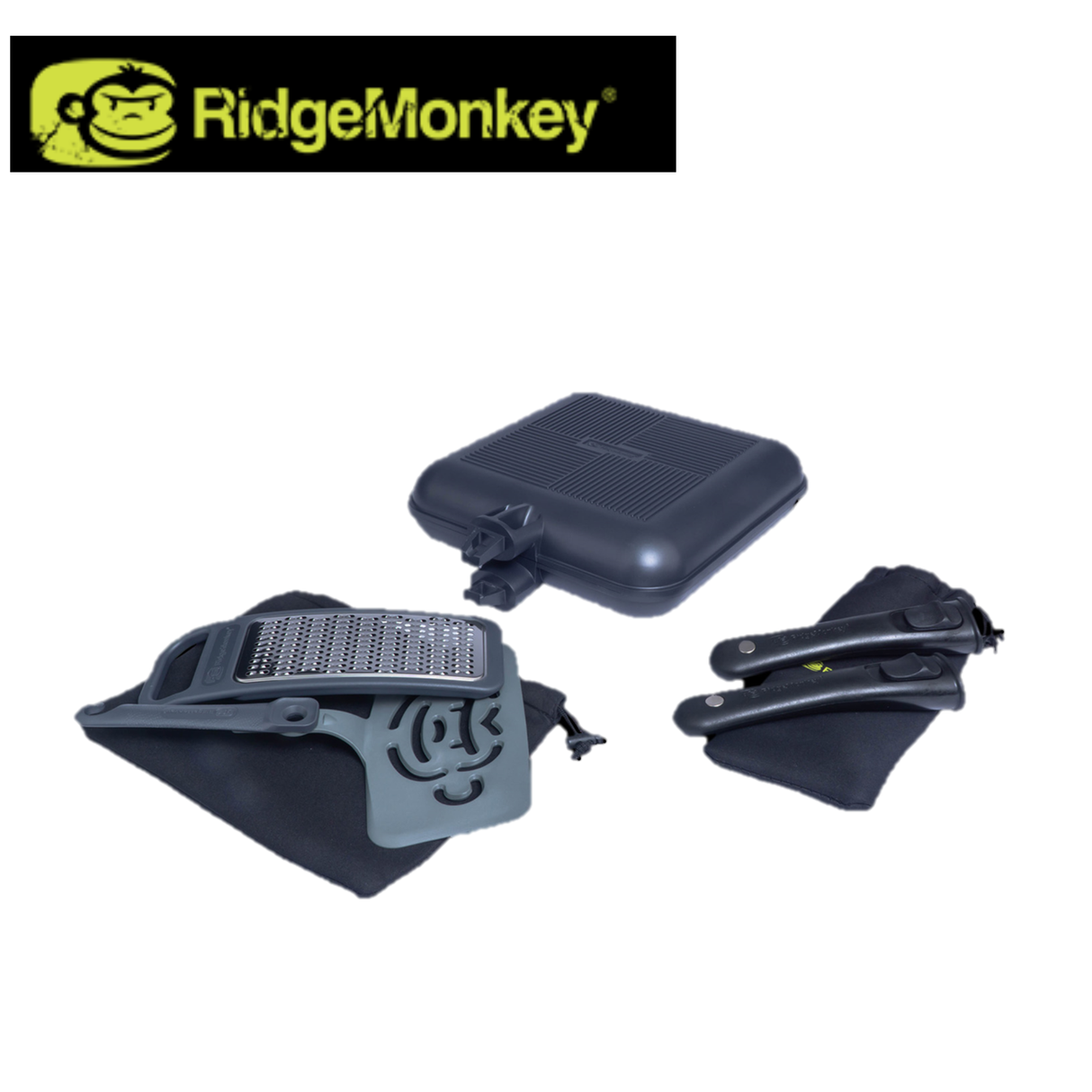 RidgeMonkey Connect Pan & Griddle XXL Granite Edition with non-stick surface, showing the large cooking pan and griddle on a stovetop.