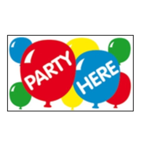 Colorful Spirit of Air Party Here flag, 5ft x 3ft, hanging with festive design perfect for party decoration.