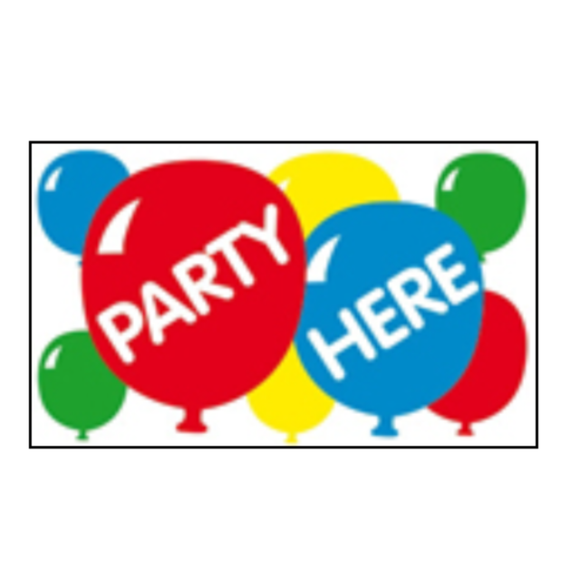 Colorful Spirit of Air Party Here flag, 5ft x 3ft, hanging with festive design perfect for party decoration.