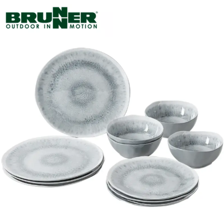 Brunner Pearl Midday Melamine 12-piece dinnerware set with elegant pearl design, durable and lightweight for everyday use