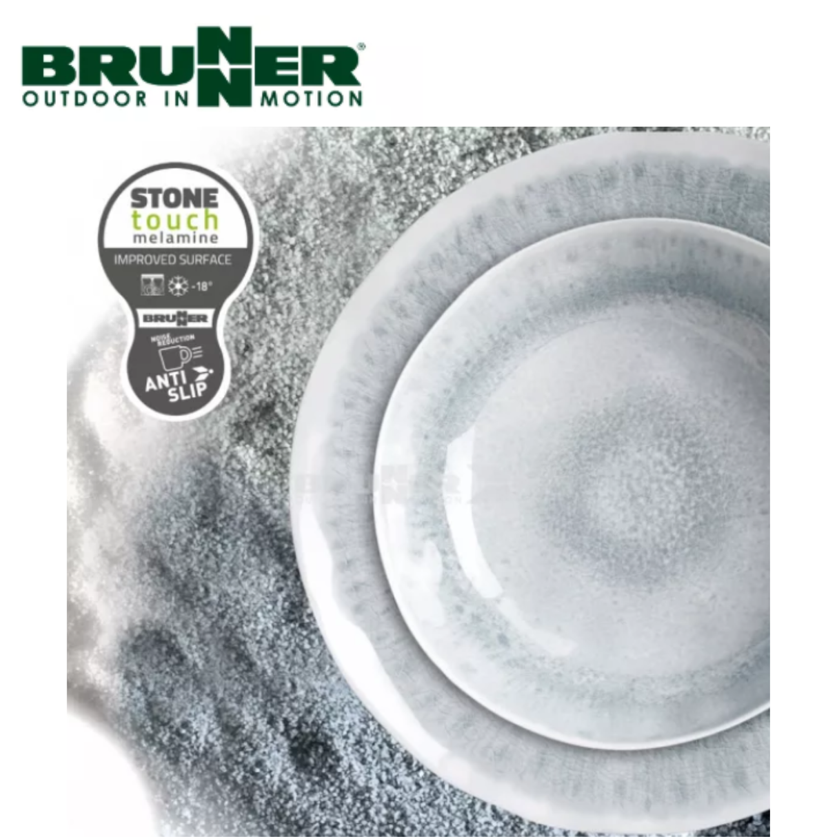 Brunner Pearl Midday Melamine 12-piece dinnerware set with elegant pearl design, durable melamine material, and modern style.