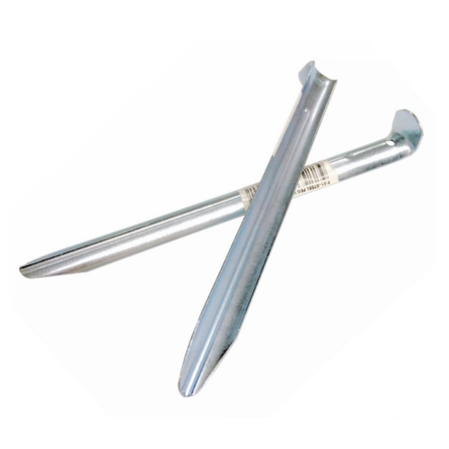 Metal V tent peg from Pegs, 22cm long, shown individually, designed for securing tents in the ground.