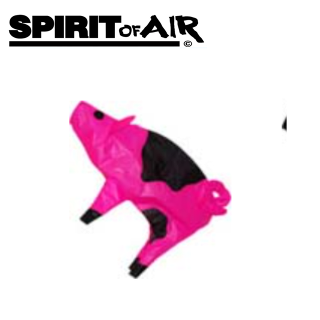 Colorful Spirit of Air pig windsock with flowing fabric, perfect for outdoor decoration and garden display.