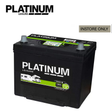 Platinum Leisure Battery 75Amp S2685L showing the black rectangular battery with terminals, designed for leisure vehicle use.