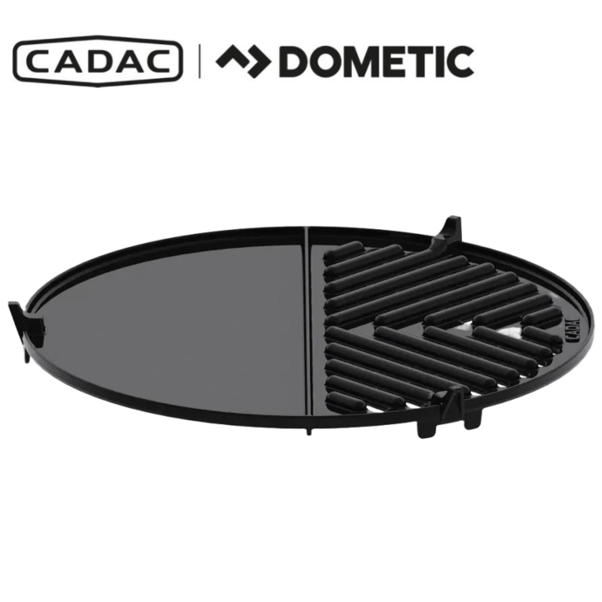 Cadac Dometic BBQ 2 Plancha 30 showing a stainless steel flat griddle for outdoor grilling and cooking.