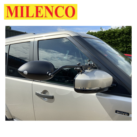 Milenco Aero Platinum Standard Mirrors pair showing sleek design and reflective surfaces for enhanced visibility.